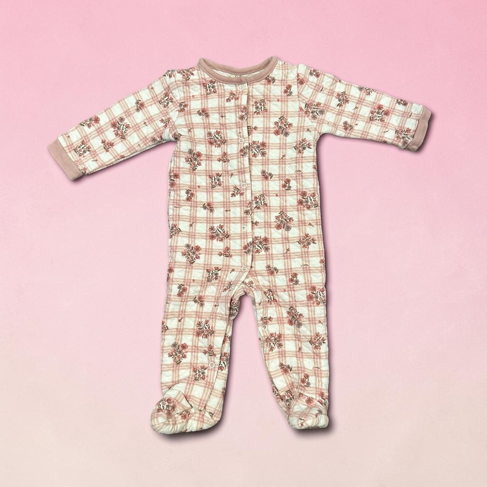 Chickpea Organic Baby Girls 6-9M Quilted Floral Coquette Sleeper Romper Pink